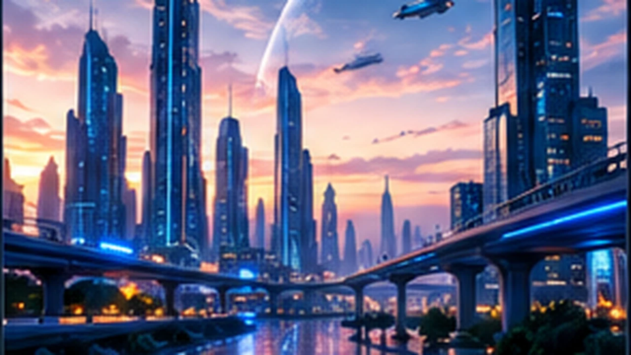 Cidade futurista como exemplo visual de vídeo